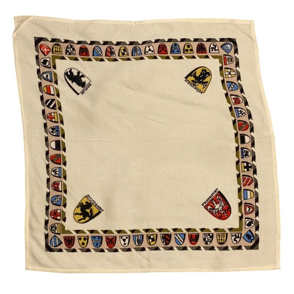 Vtg German Handkerchief 14"x14" Coat Of Arms Neck Scarf Berlin Frankfurt Munchen